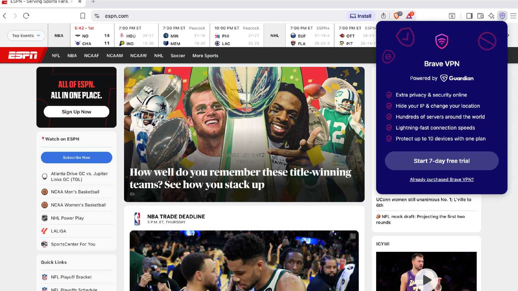 Brave VPN trial in Brave browser