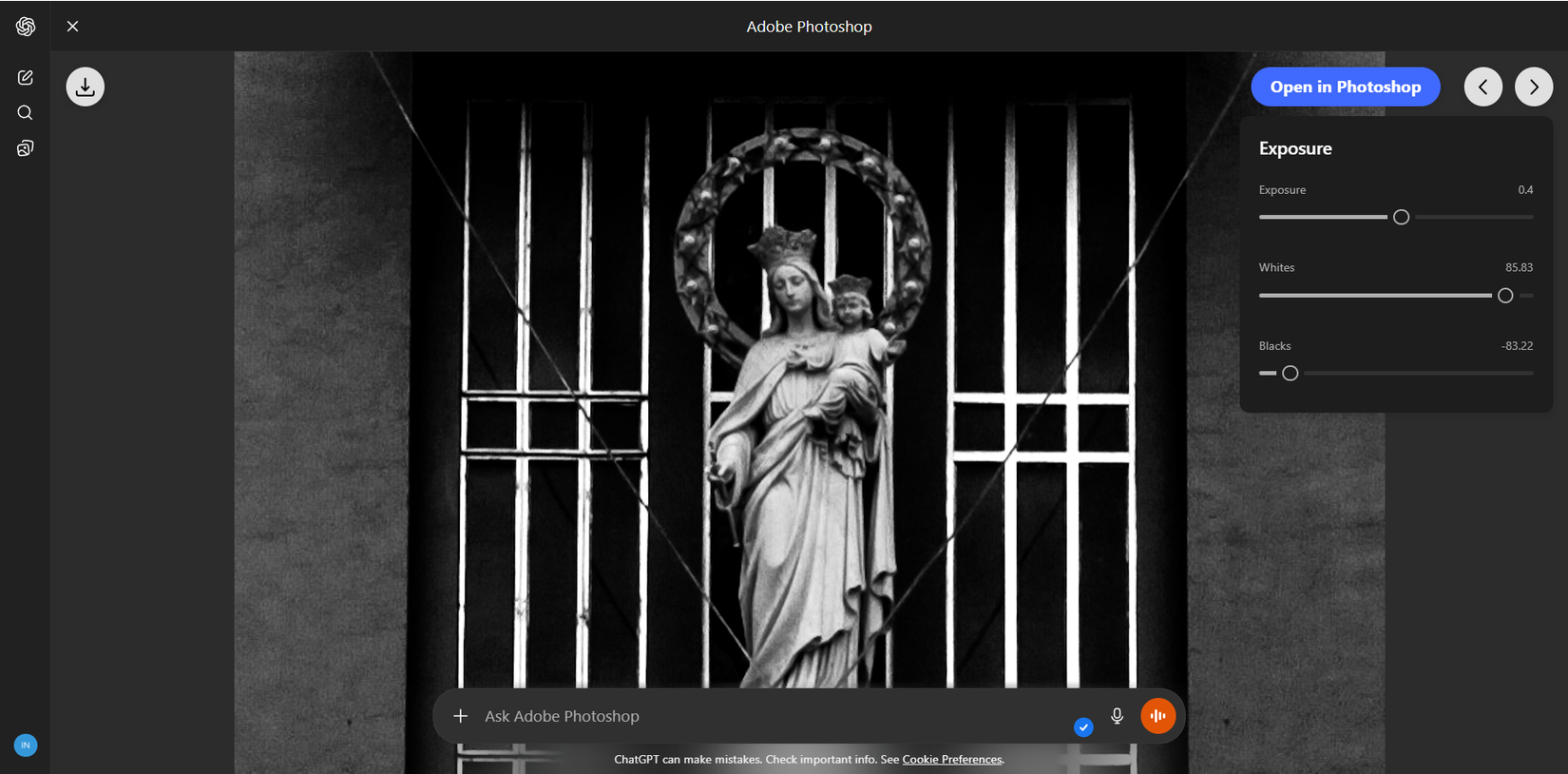 ফটোশপ স্লাইডারের সাথে চ্যাটজিপিটি।