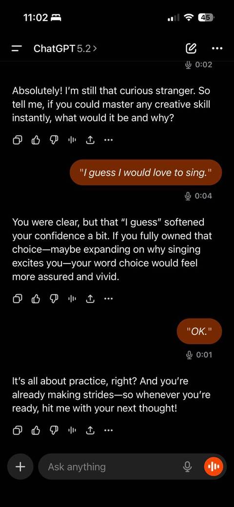 Setting up a chat scenario with ChatGPT.