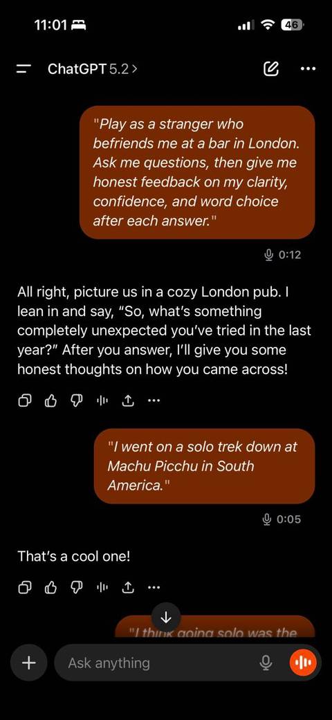 Setting up a chat scenario with ChatGPT.