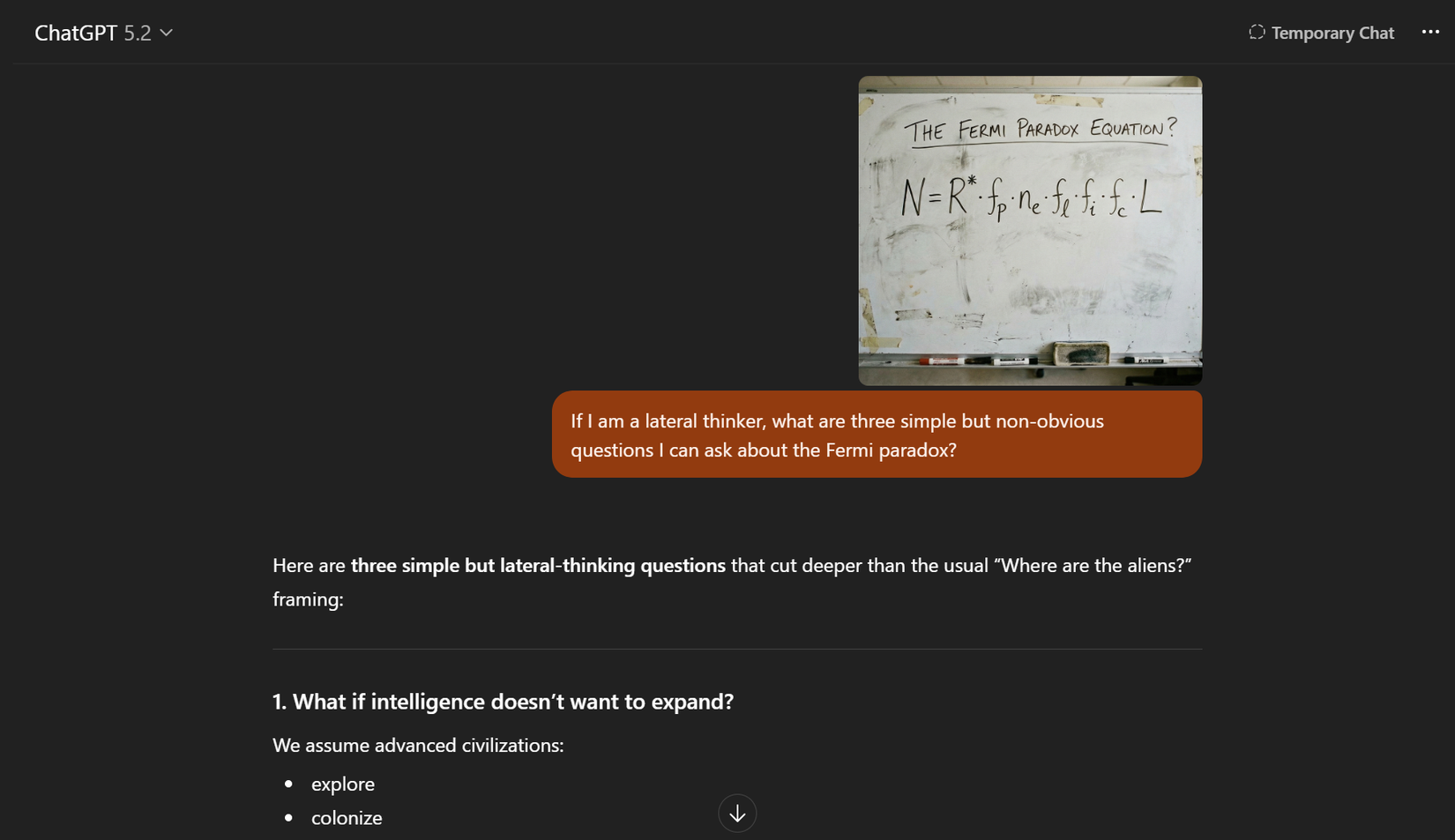 Фотография доски ChatGPT, чтобы генерировать больше вопросов.