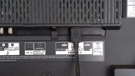 HDMI cable connected to the eARC HDMI port on the back of modern TVs