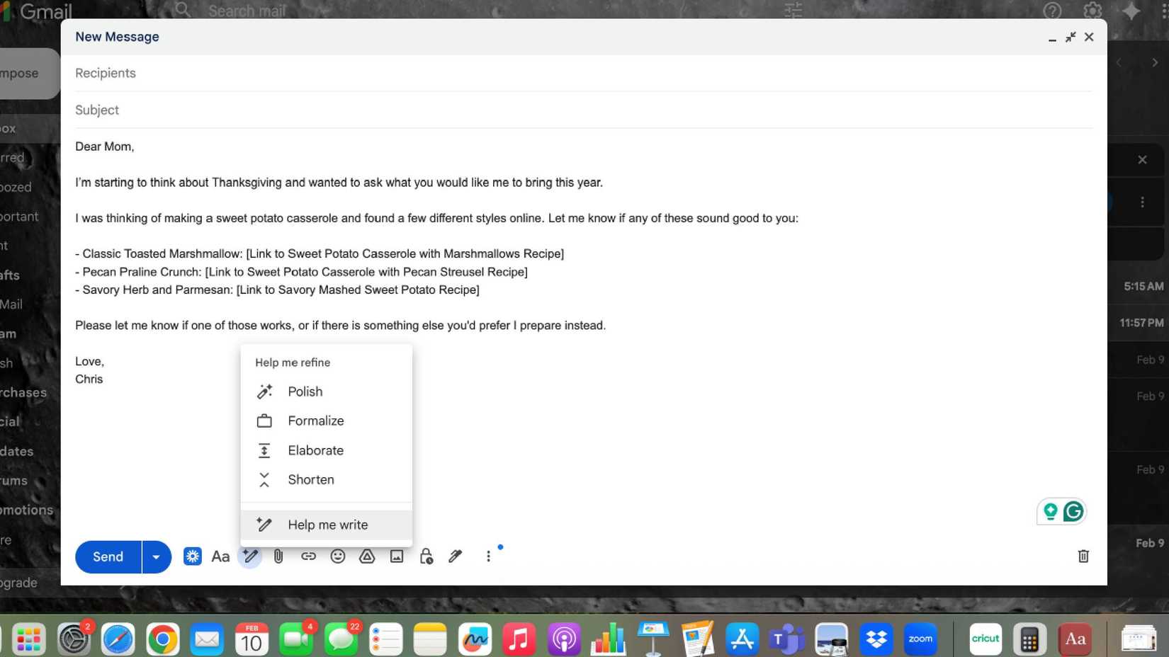 Customizing options in Help me write in Gmail