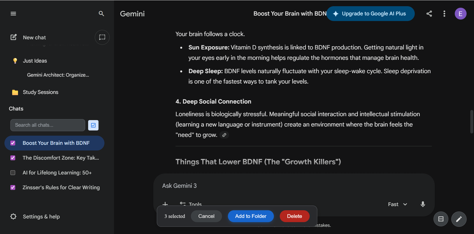 Bulk select chats for organization or deletion.