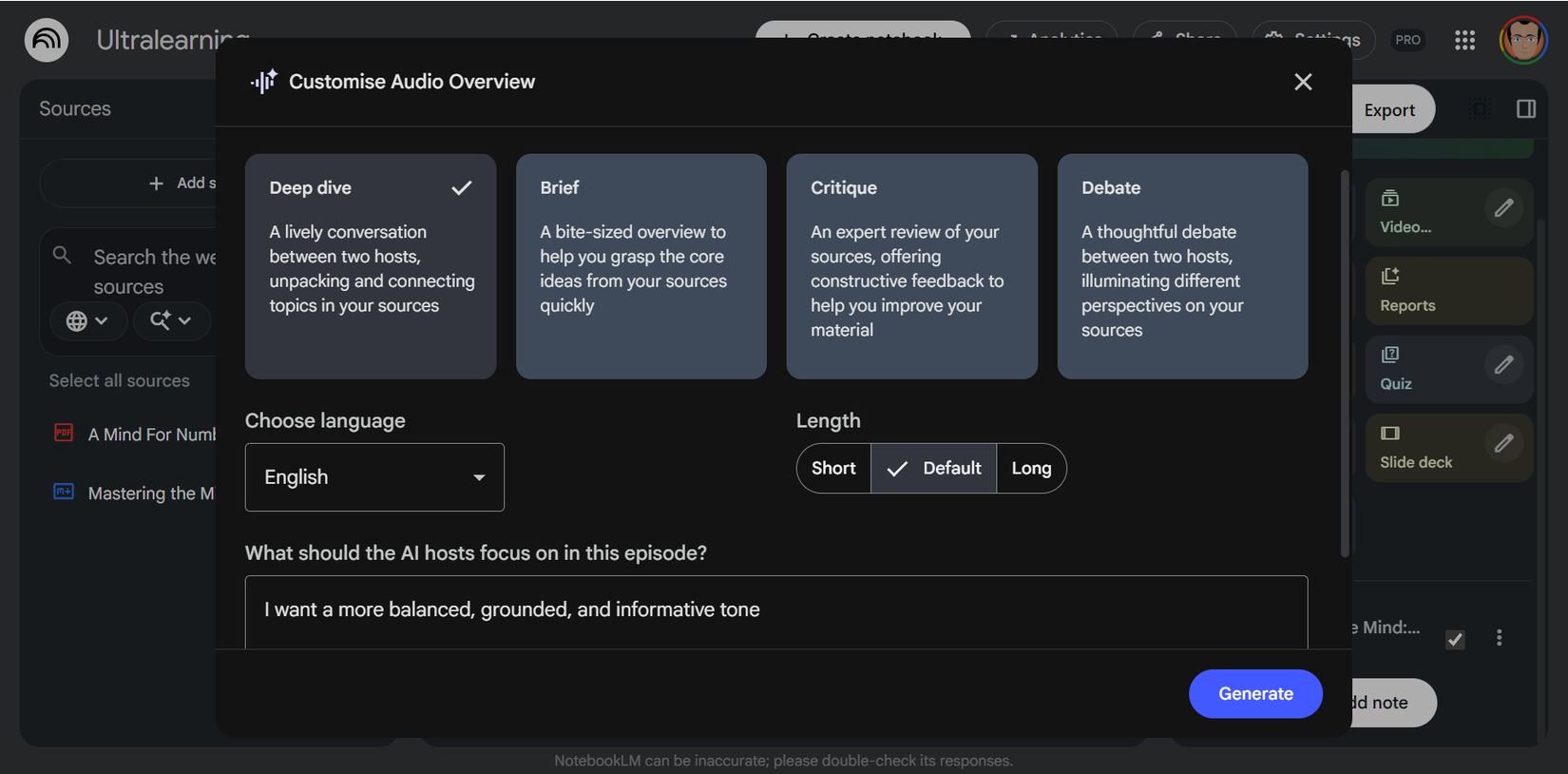 Customize Audio Overview in NotebookLM.