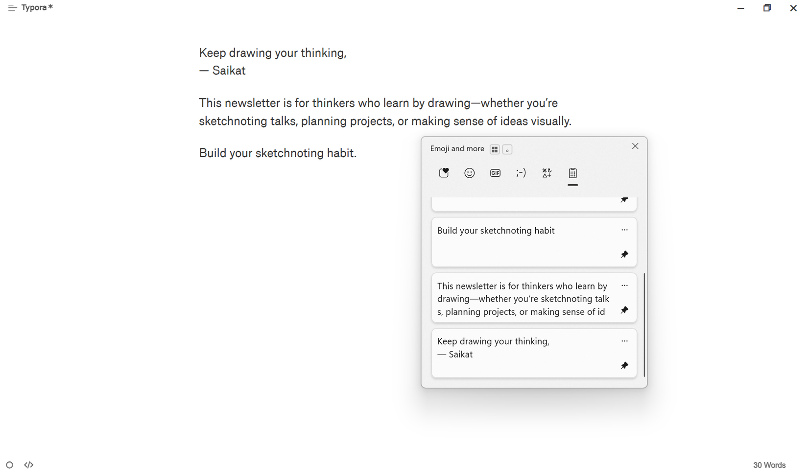 Re-usable snippets from Clipboard-history.