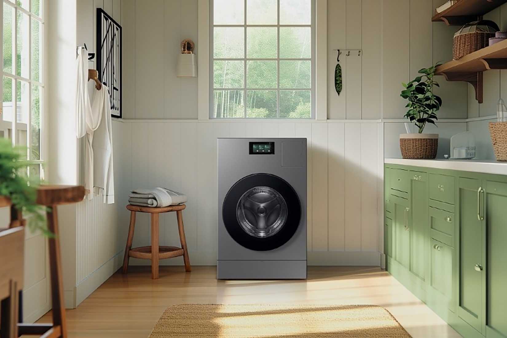 রান্নাঘরে স্যামসাং ওয়াশিং মেশিন।