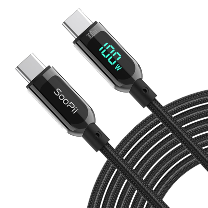 স্বচ্ছ বর্গাকার রেন্ডারে SOOPII USB-C কেবল।