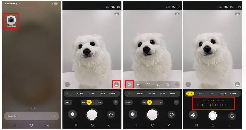 Pasos para usar el modo de apertura variable en la aplicación Samsung Expert RAW