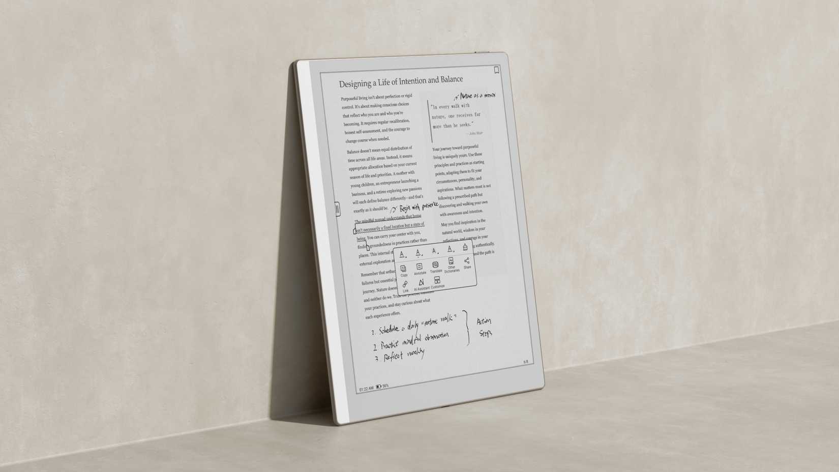 Onyx Boox Go 10.3 (Gen II) placed against wall