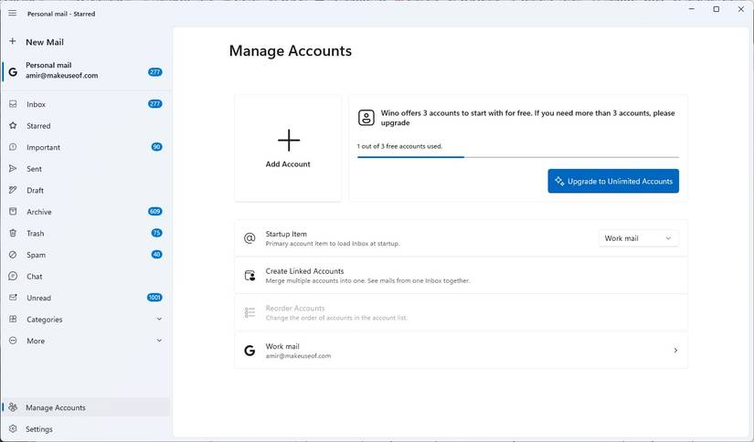 Account limit in Wino Mail