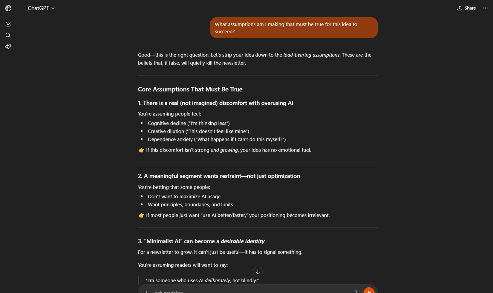 Searching for hidden assumptions with a Socratic prompt.