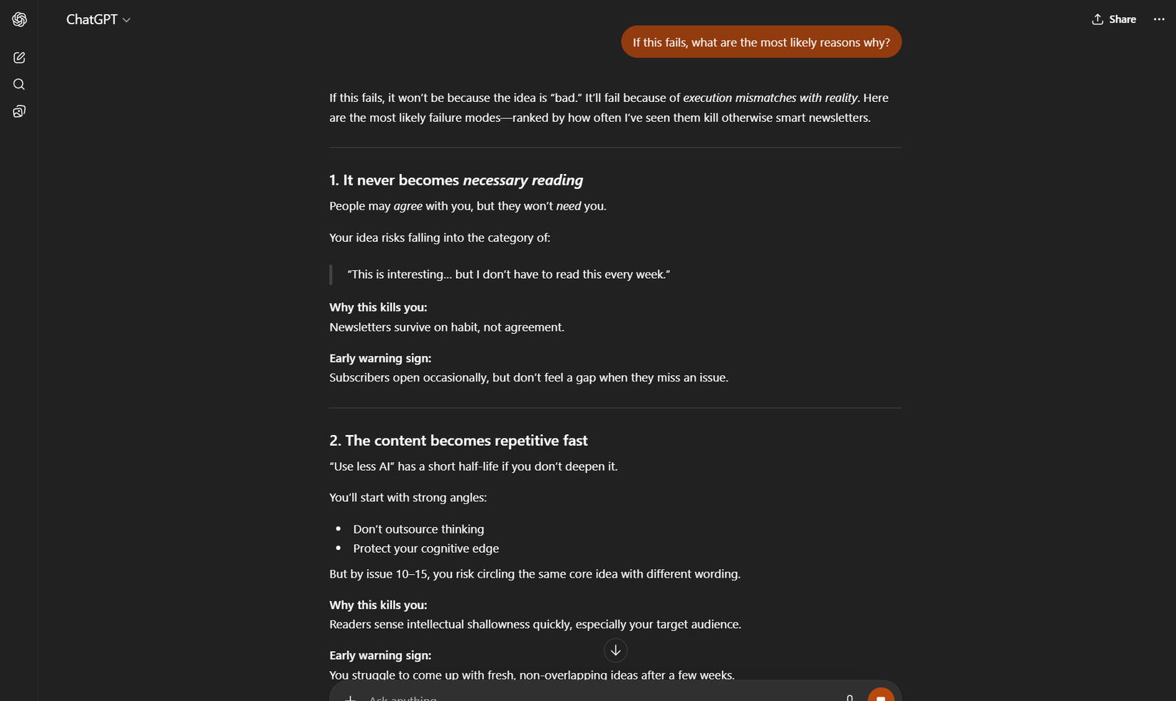 Finding points of failure with a Socratic prompt.