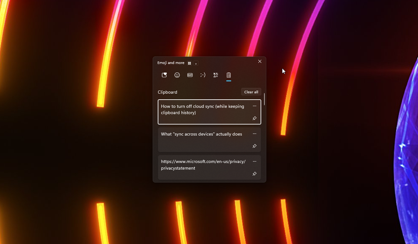 Clear all button in Win+V dialog