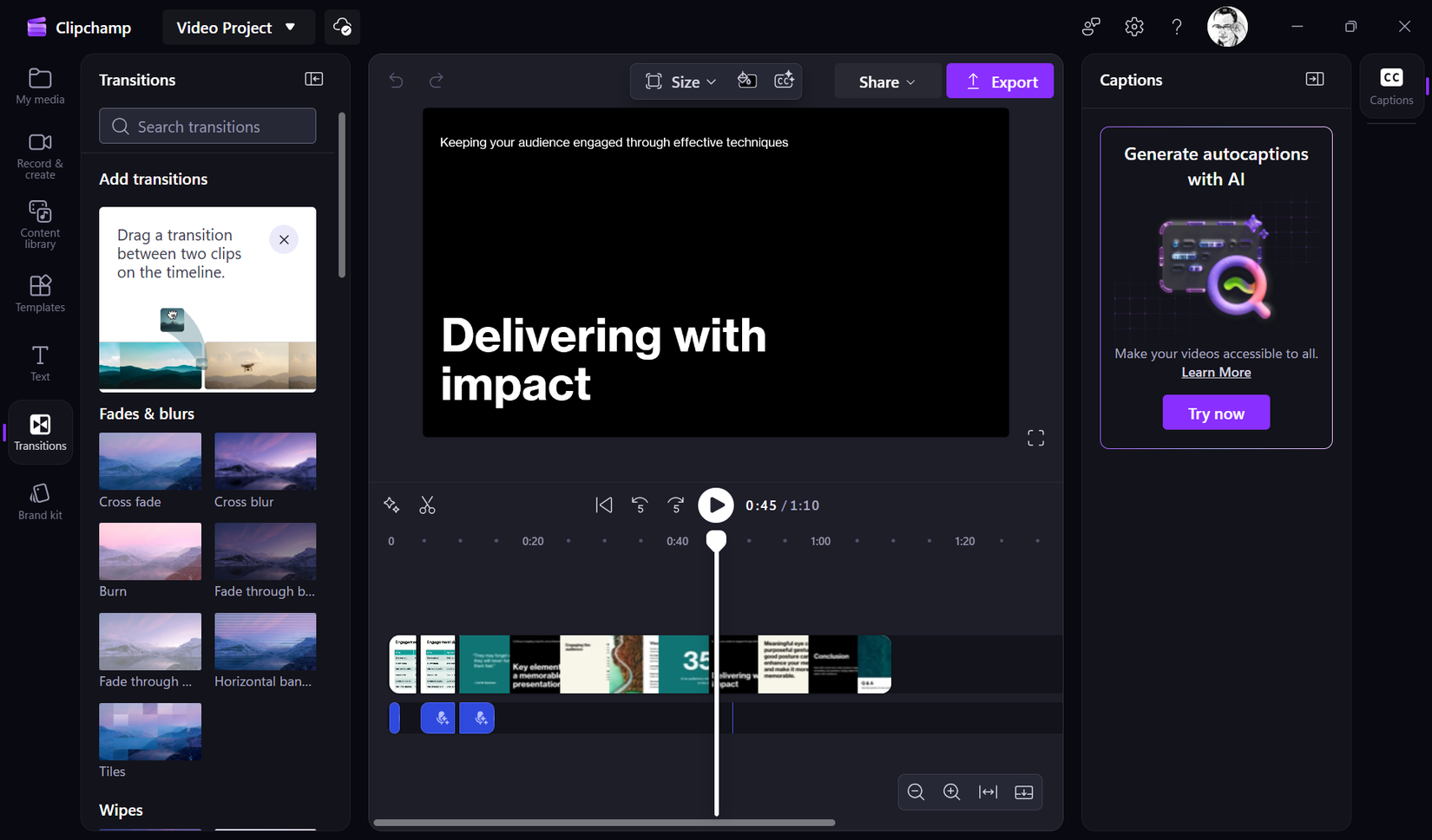 Add different Clipchamp effects.