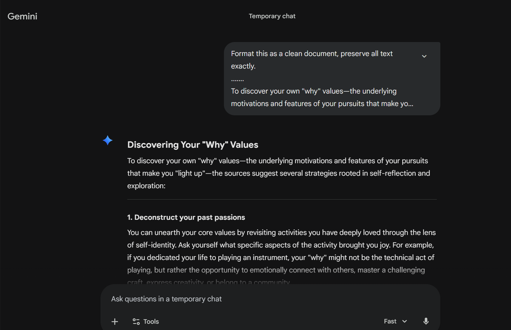 Using a Gemini prompt to format a NotebookLM note.