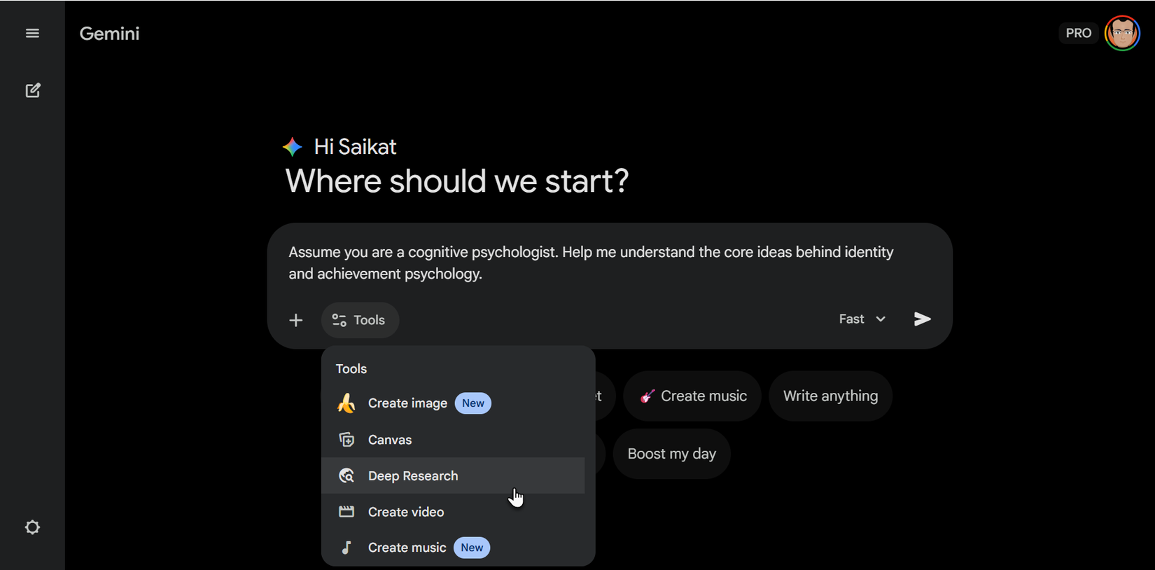 Gemini's Deep Research mode.
