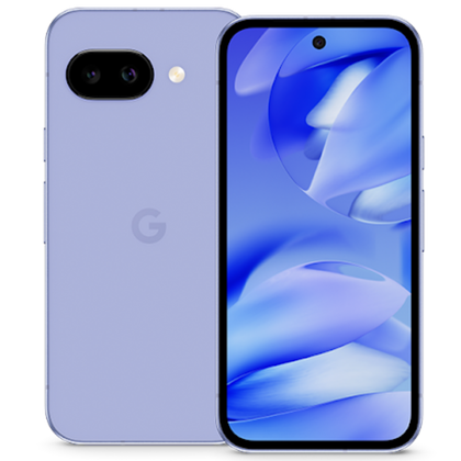 The Google Pixel 9a in a transparent square render.