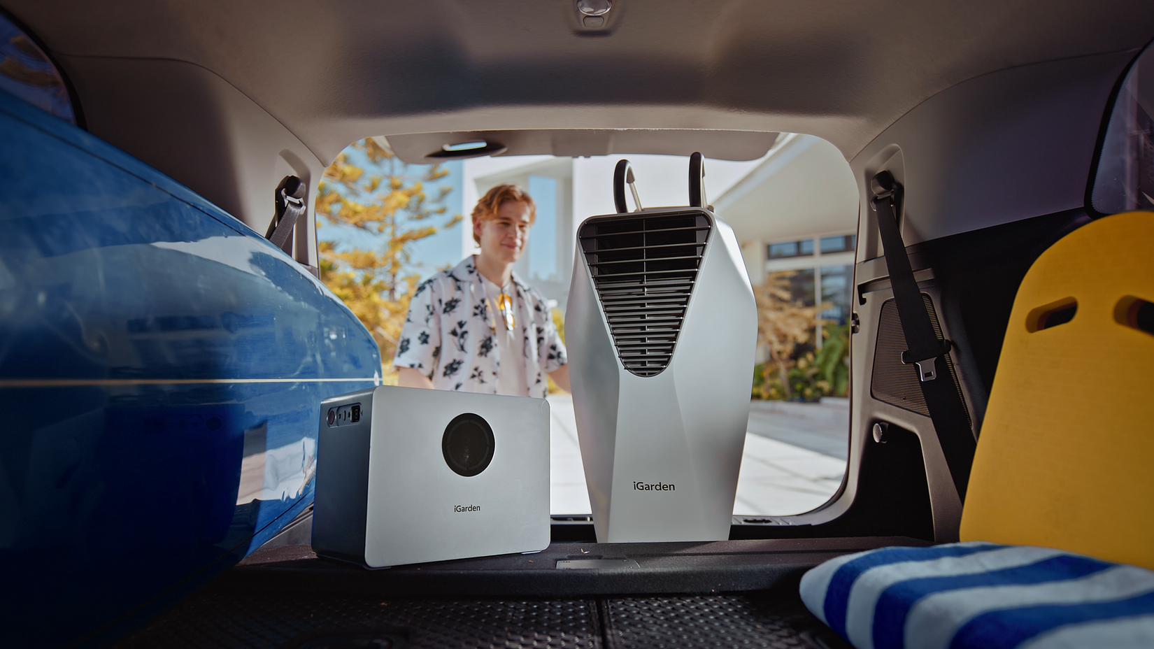 The iGarden Swim Jet X Series was moved to the trunk of the car.