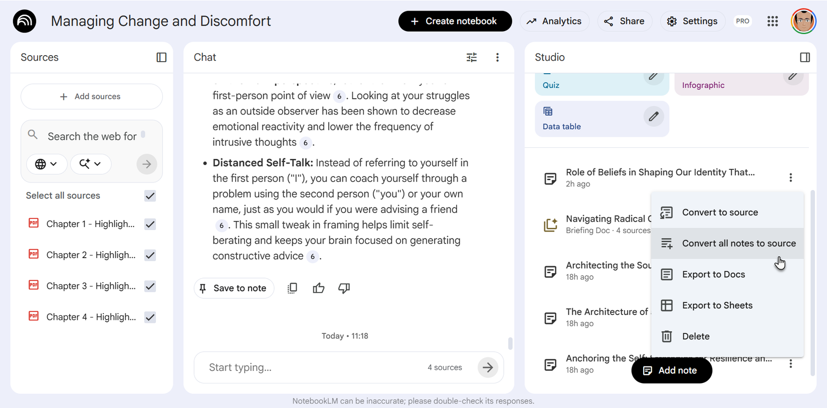 Convert all notes to source in NotebookLM.