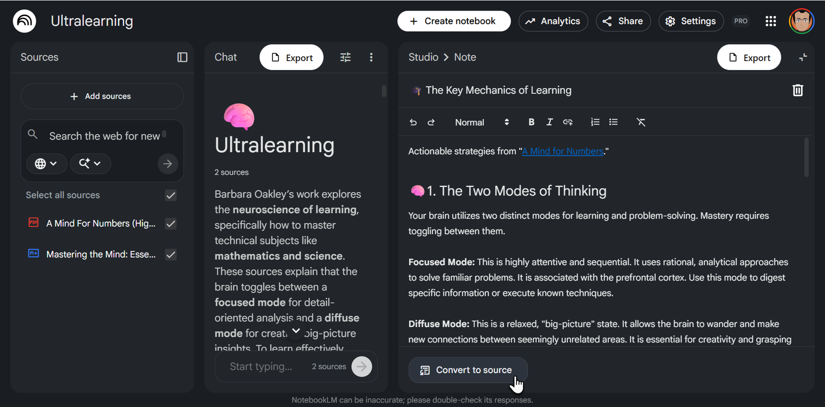La opción Convertir a fuente en NotebookLM.