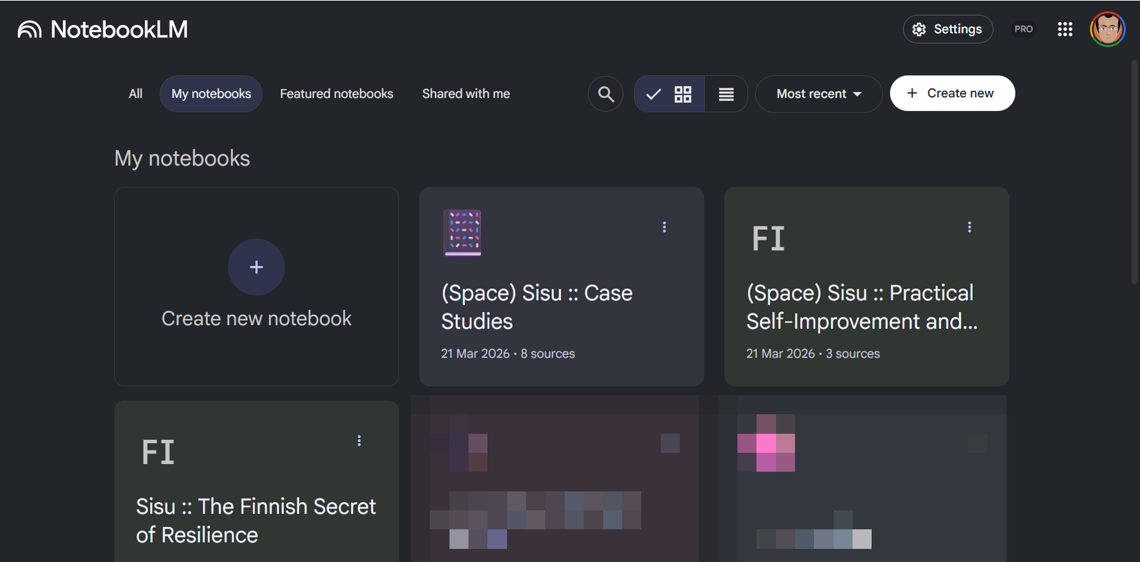 NotebookLMで、サブトピックごとに小さなノートブックを作成する。