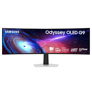 Samsung's Odyssey G9 ultrawide gaming monitor. The curve works because you sit close, alone, and centered.