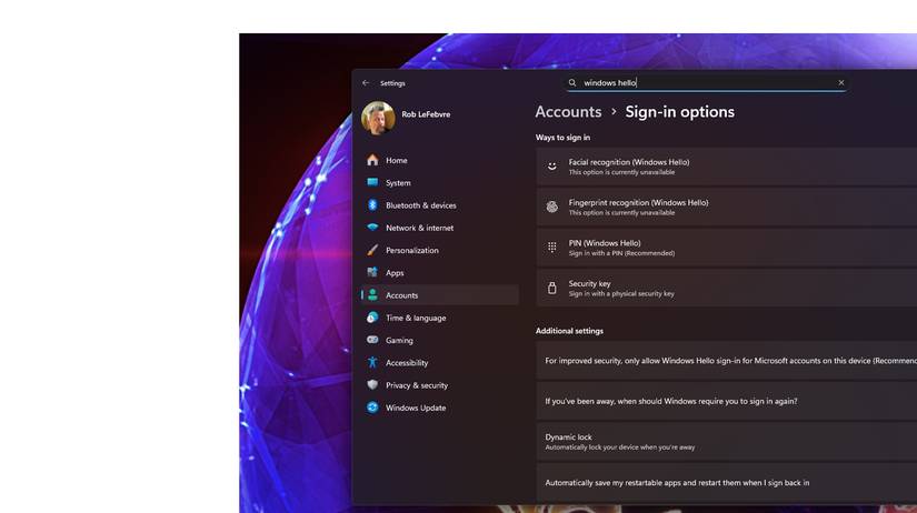 Windows Hello preferences