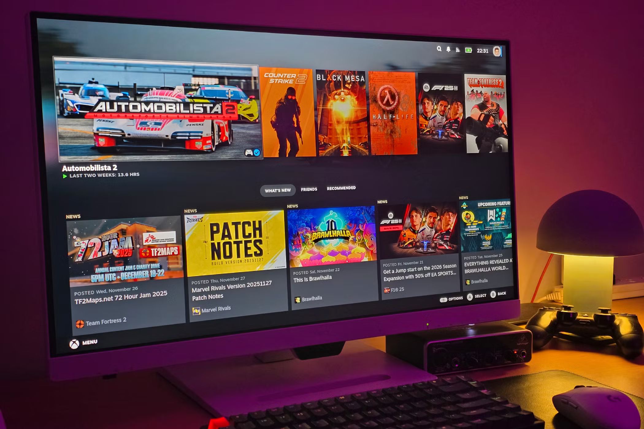 A computer running SteamOS connected to a monitor