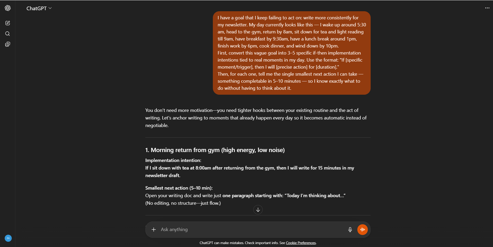 ChatGPT prompt for clear next actions.