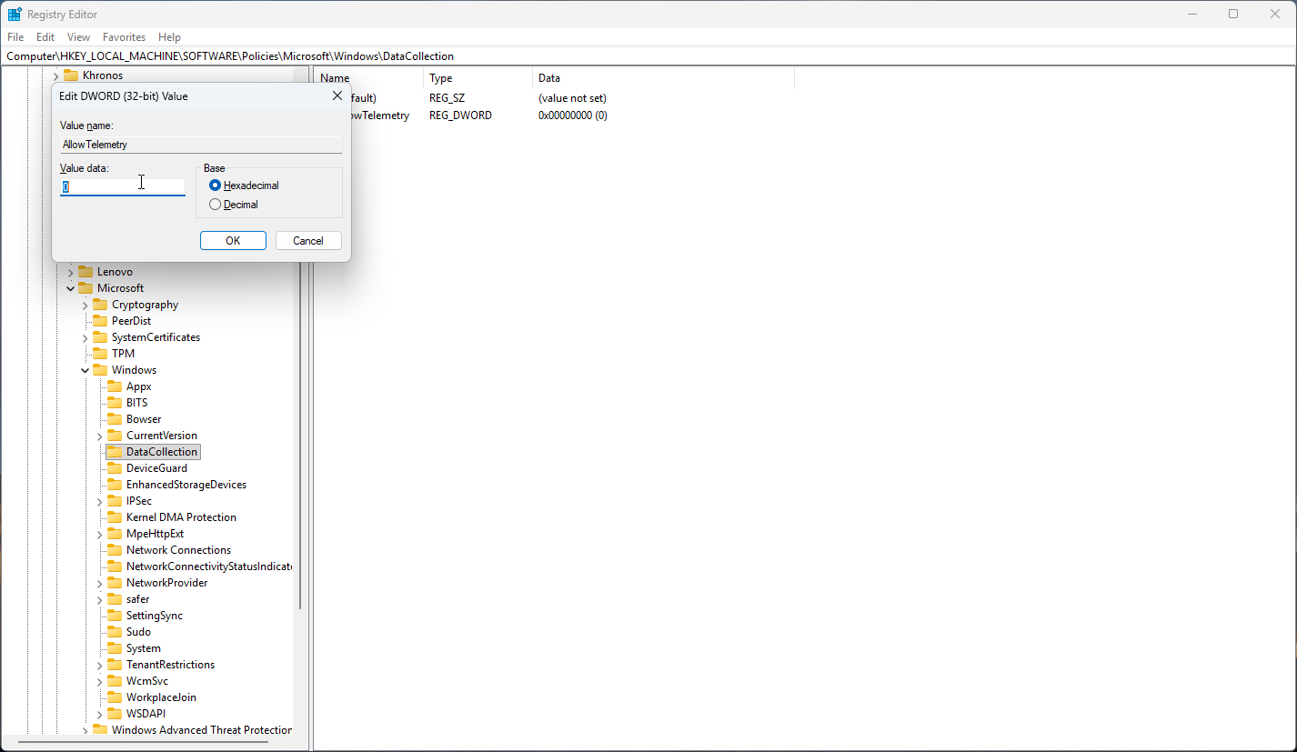 This registry edit actually reduces what Windows 11 sends back to Microsoft