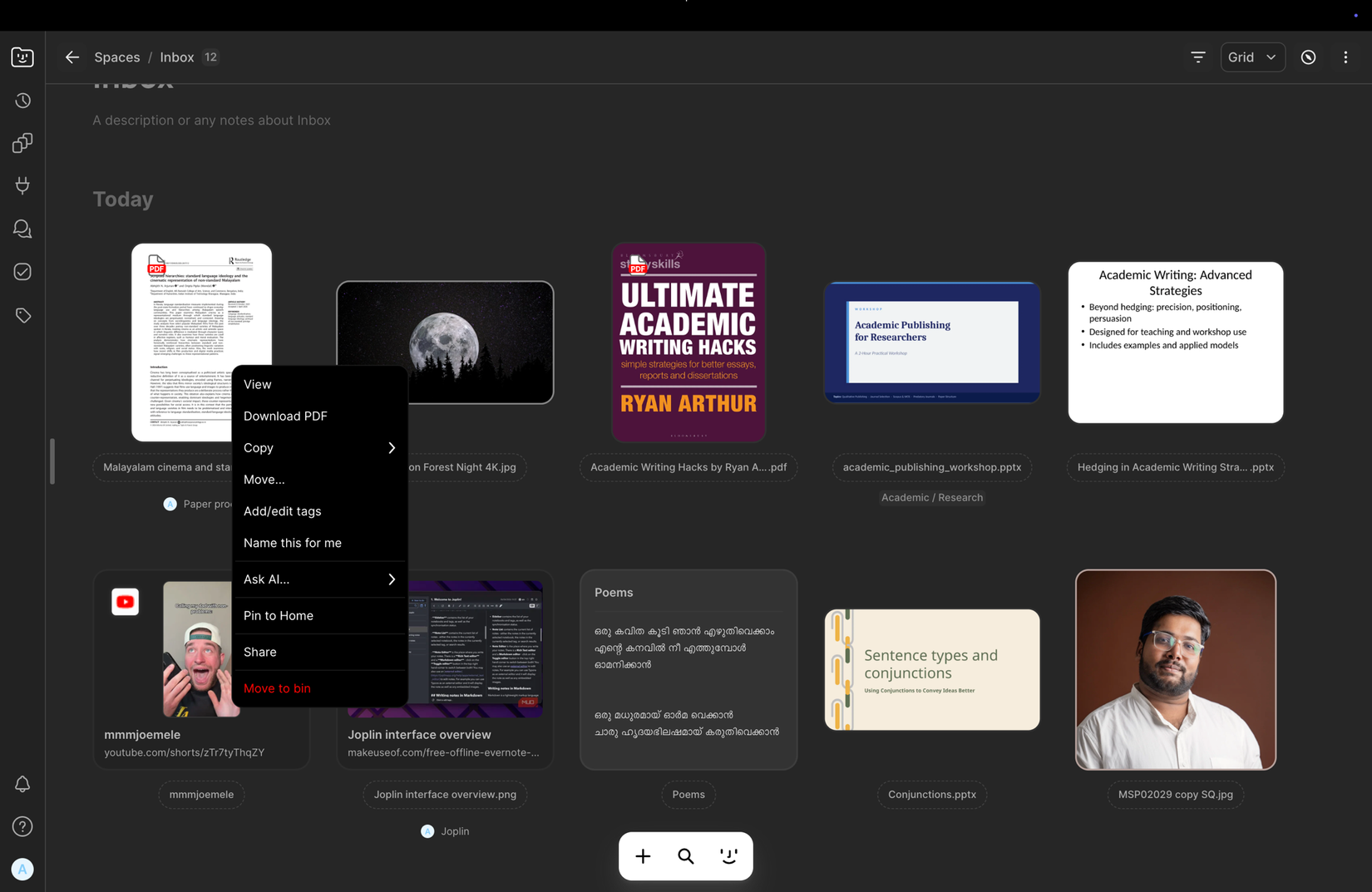 the fabric app interface showing multiple types of content