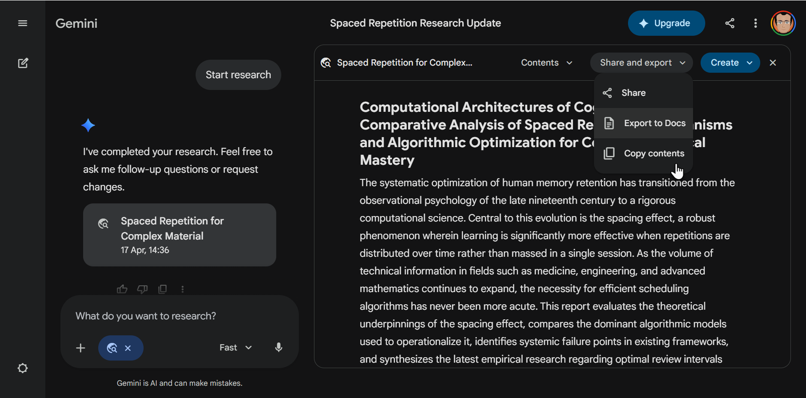 Running Gemini Deep Research.