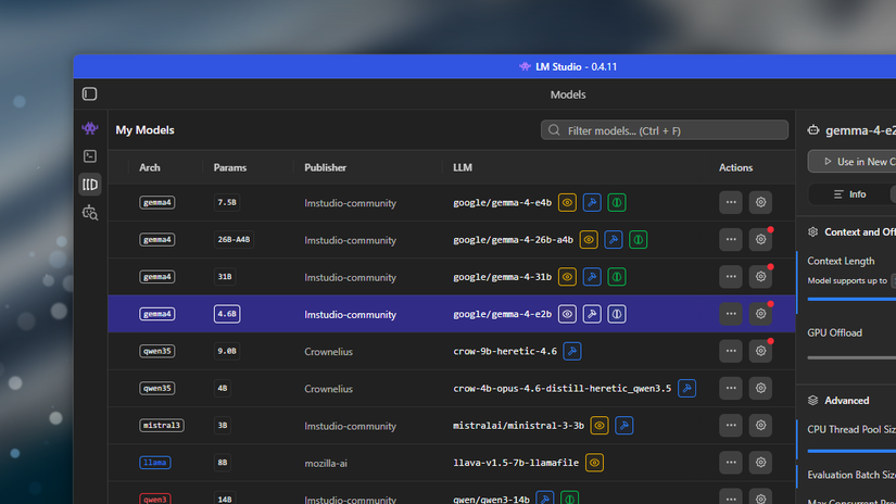 Gemma 4 2EB in LM Studio model picker