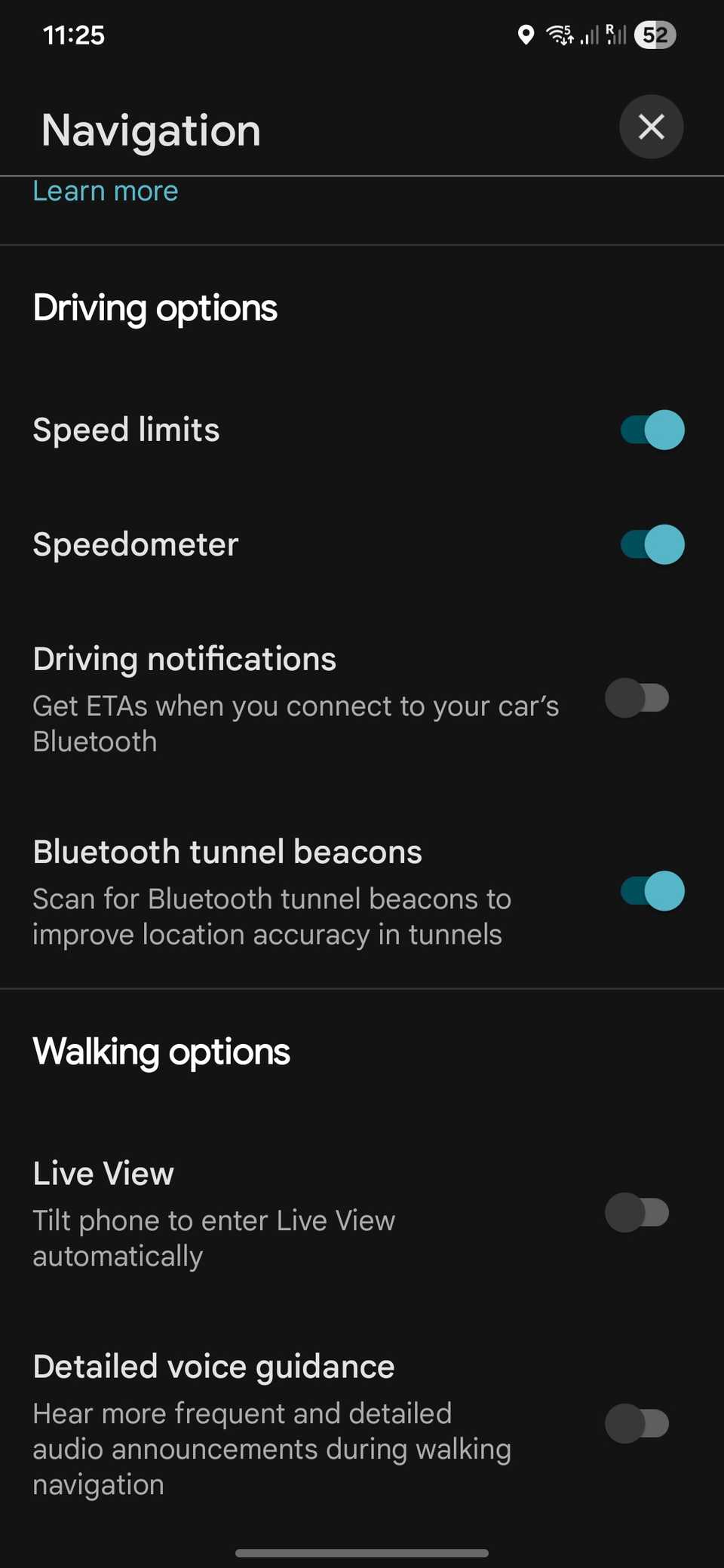 Googleマップの運転オプション設定画面