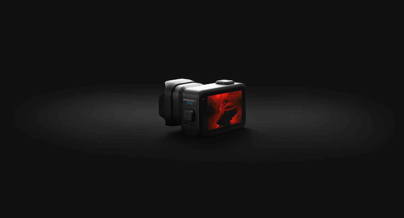 A render of the GoPro MISSION 1 PRO against a black background.