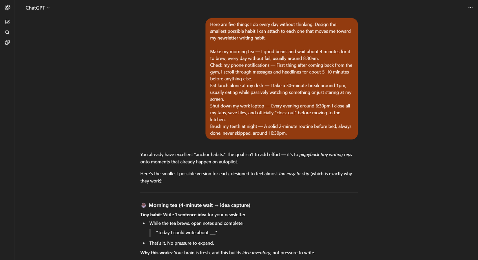 Habit stacking with ChatGPT.