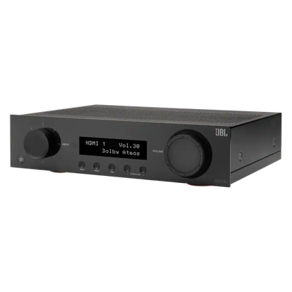 A JBL receiver with Dolby Atmos against a transparent background.