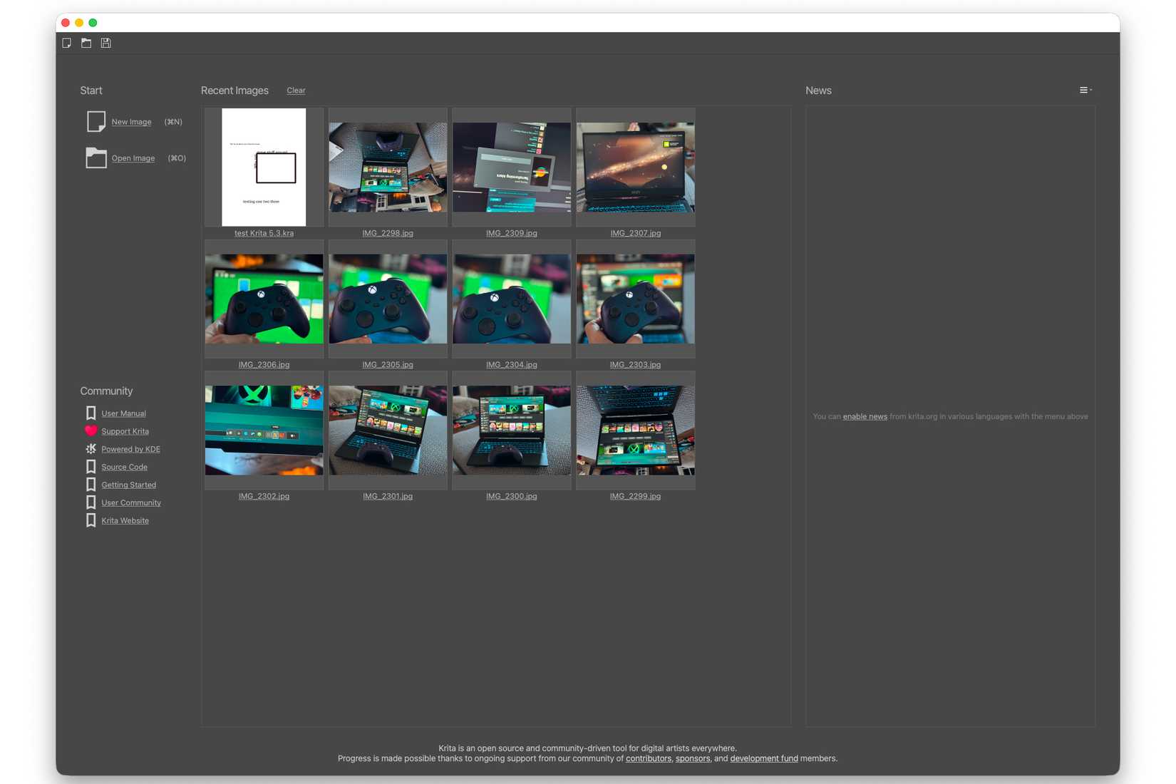 Krita workflow window