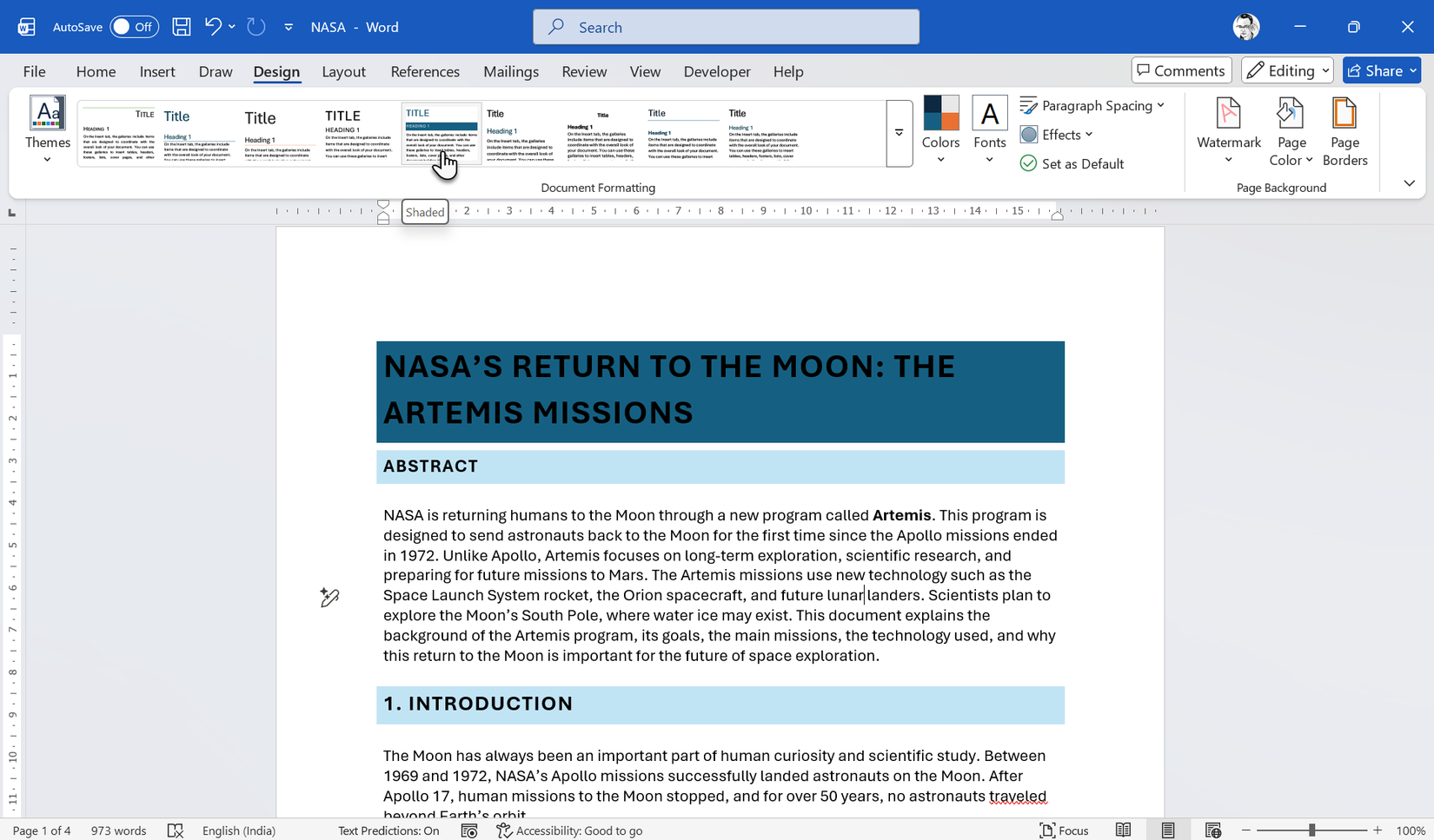 Microsoft Word's messy formatting which the Design tab cannot rescue.