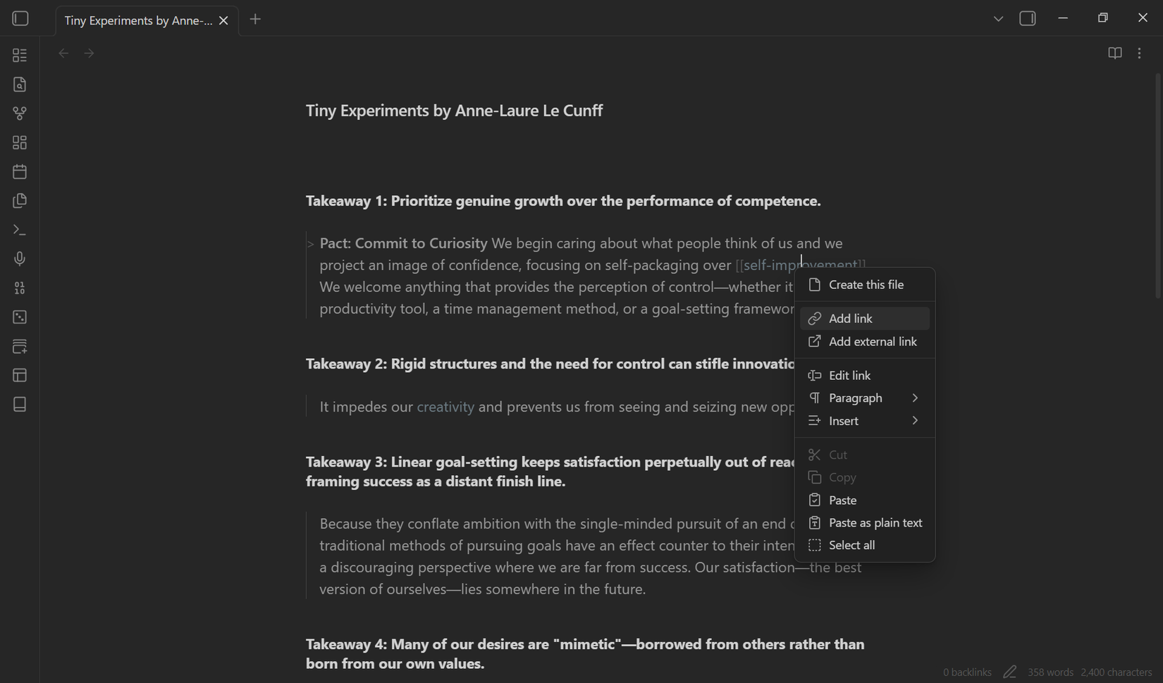Writing fresh and rough notes in Obsidian.
