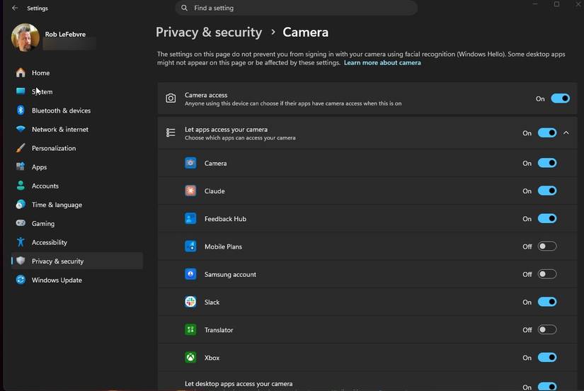 privacy camera settings