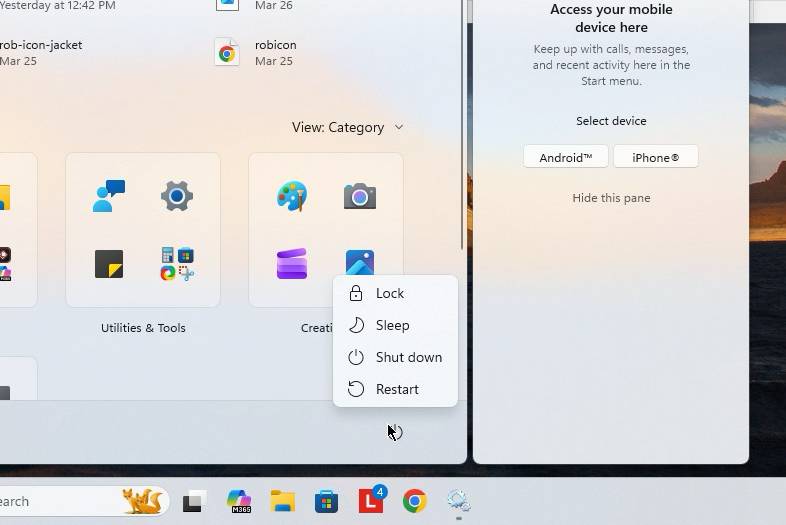 Restart PC menu