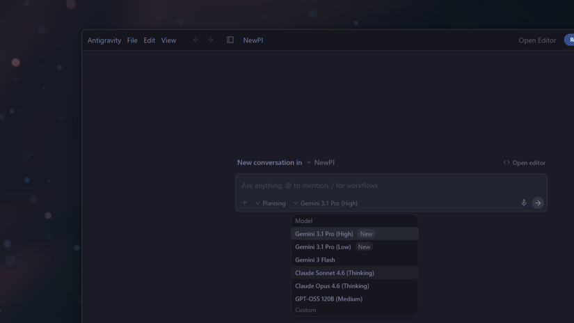 Selecting Sonnet or Opus as the model in Antigravity Agent manager