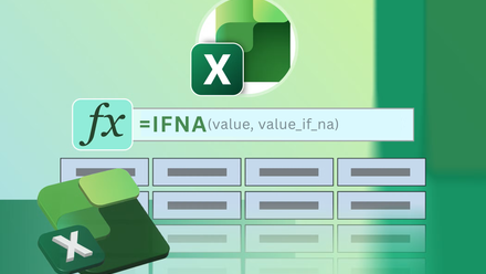 An illustration showing the Excel logo above the IFNA function, with a grid of spreadsheet cells below.