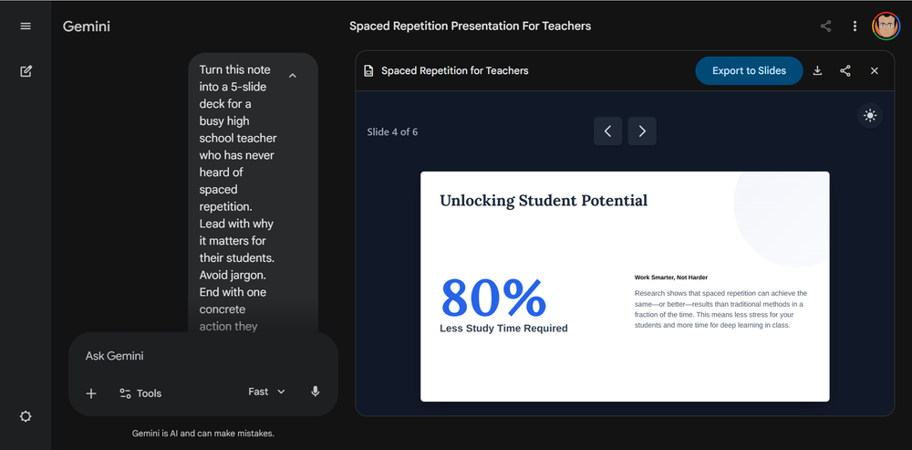 Improved slide output from a more specific prompt