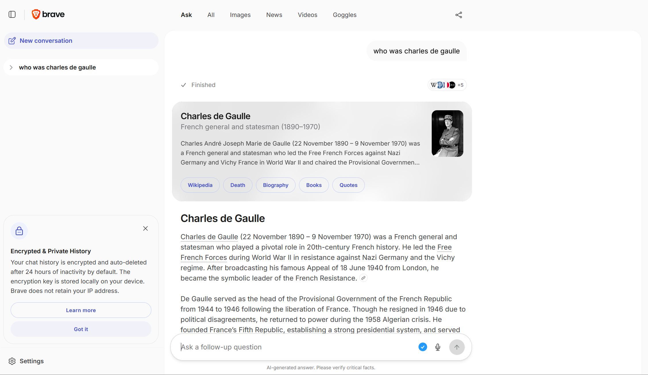Brave Search AI chatbot
