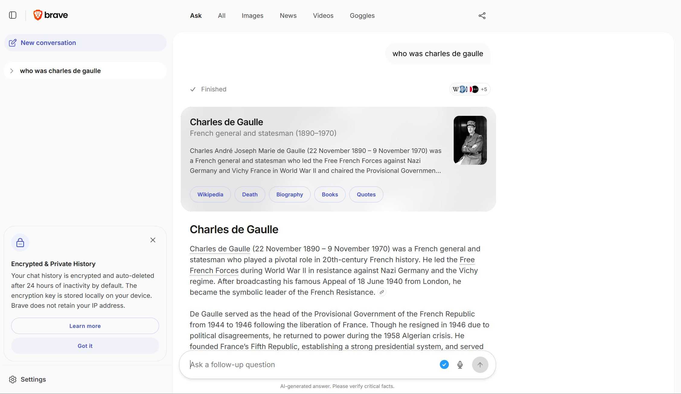 Brave Search AI chatbot