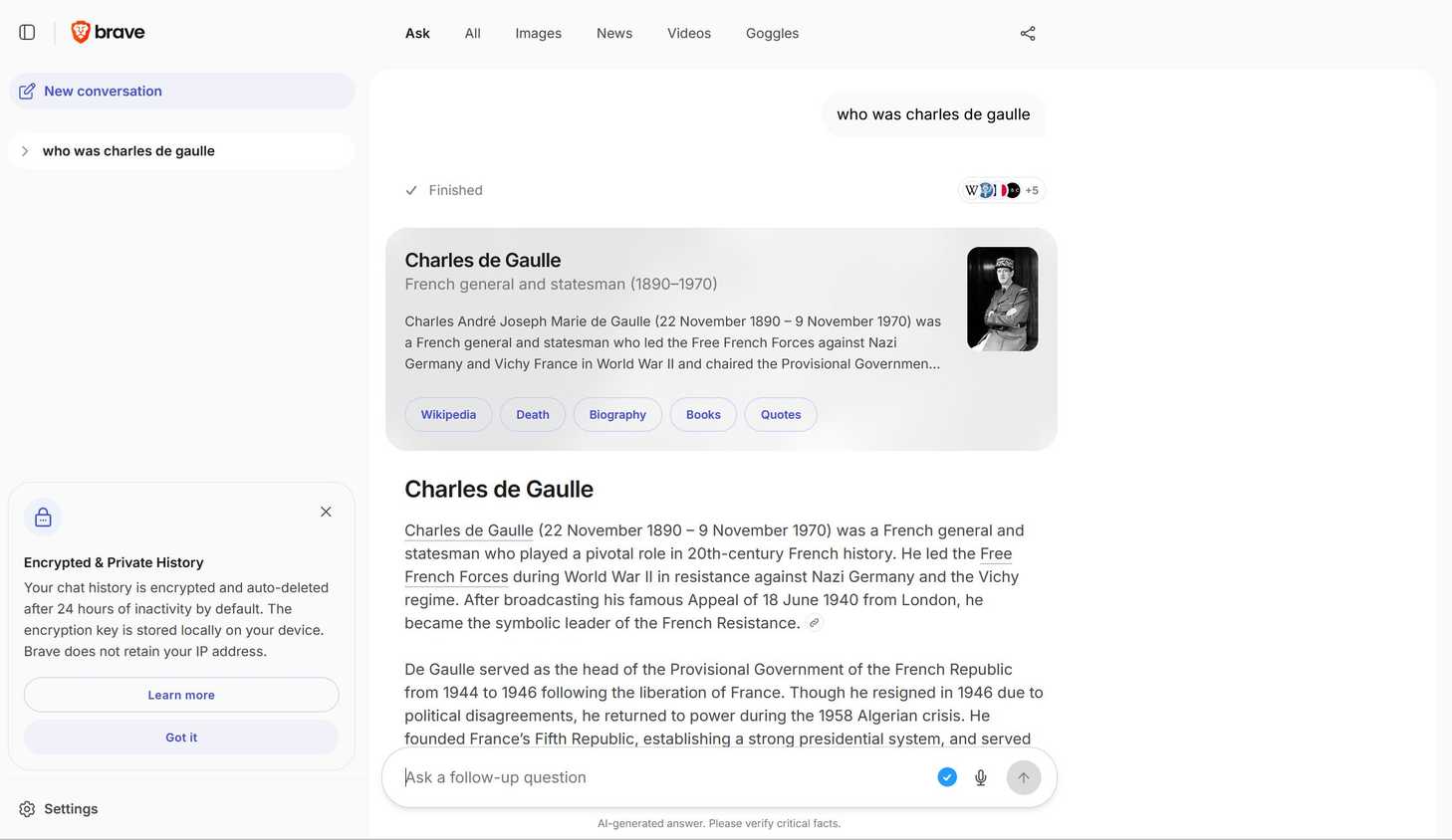 Brave Search AI chatbot