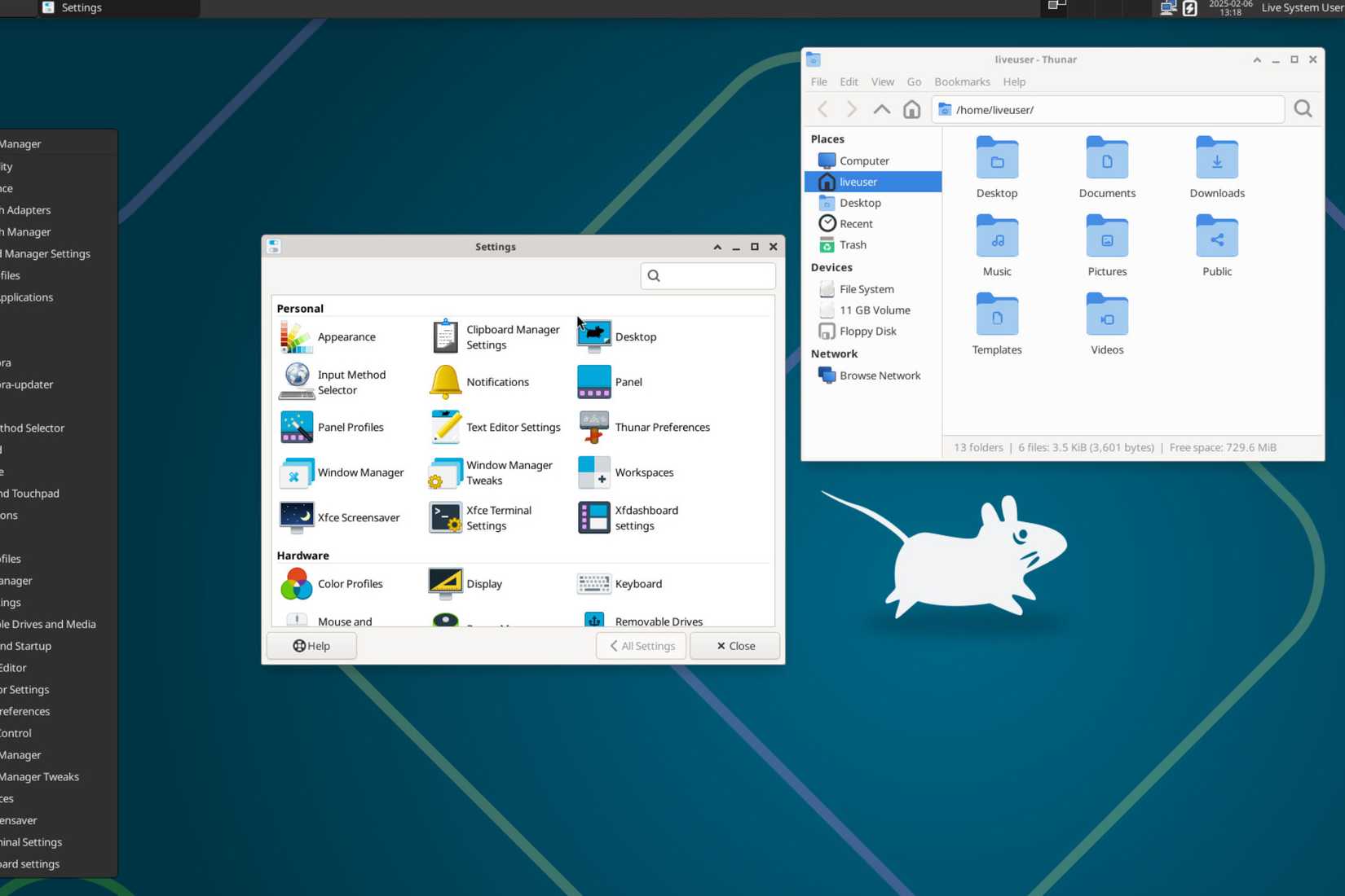 திரையில் மவுஸுடன் Fedora XFCE